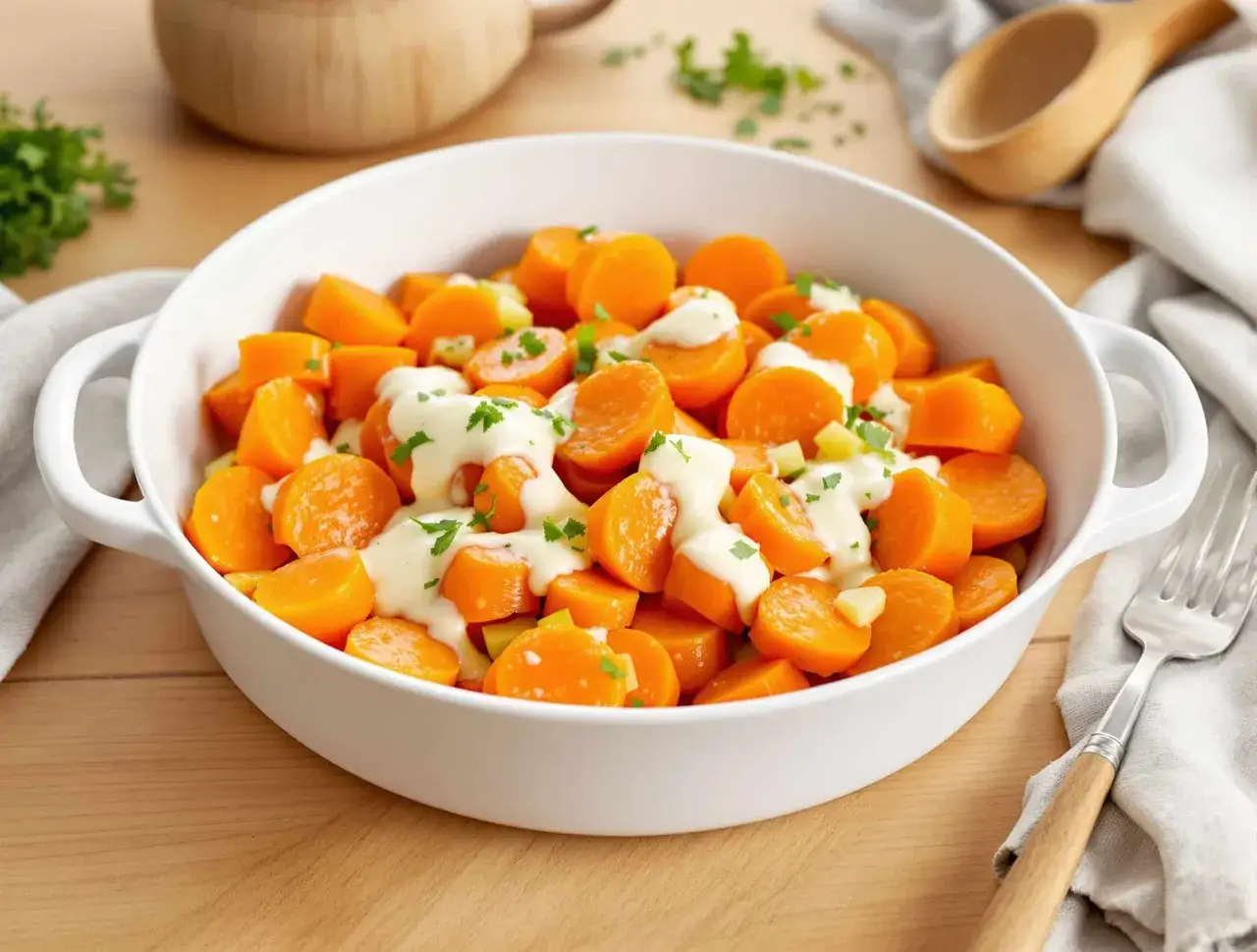 Carottes Vichy &agrave; la cr&egrave;me, tendres et savoureuses, garnies de persil frais. Un d&eacute;lice simple pour accompagner vos plats.