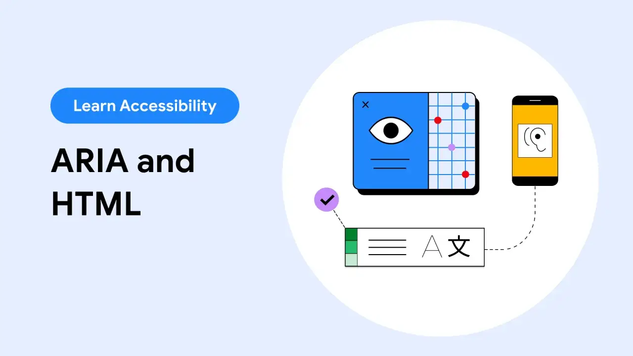 Apprentissage de l'aria accessibilit&eacute; : une interface avec un &oelig;il, un t&eacute;l&eacute;phone pour malentendants et des symboles de texte.