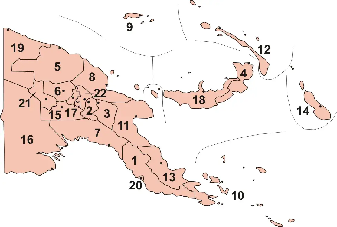 Mapa Nowej Gwinei z podziałem politycznym