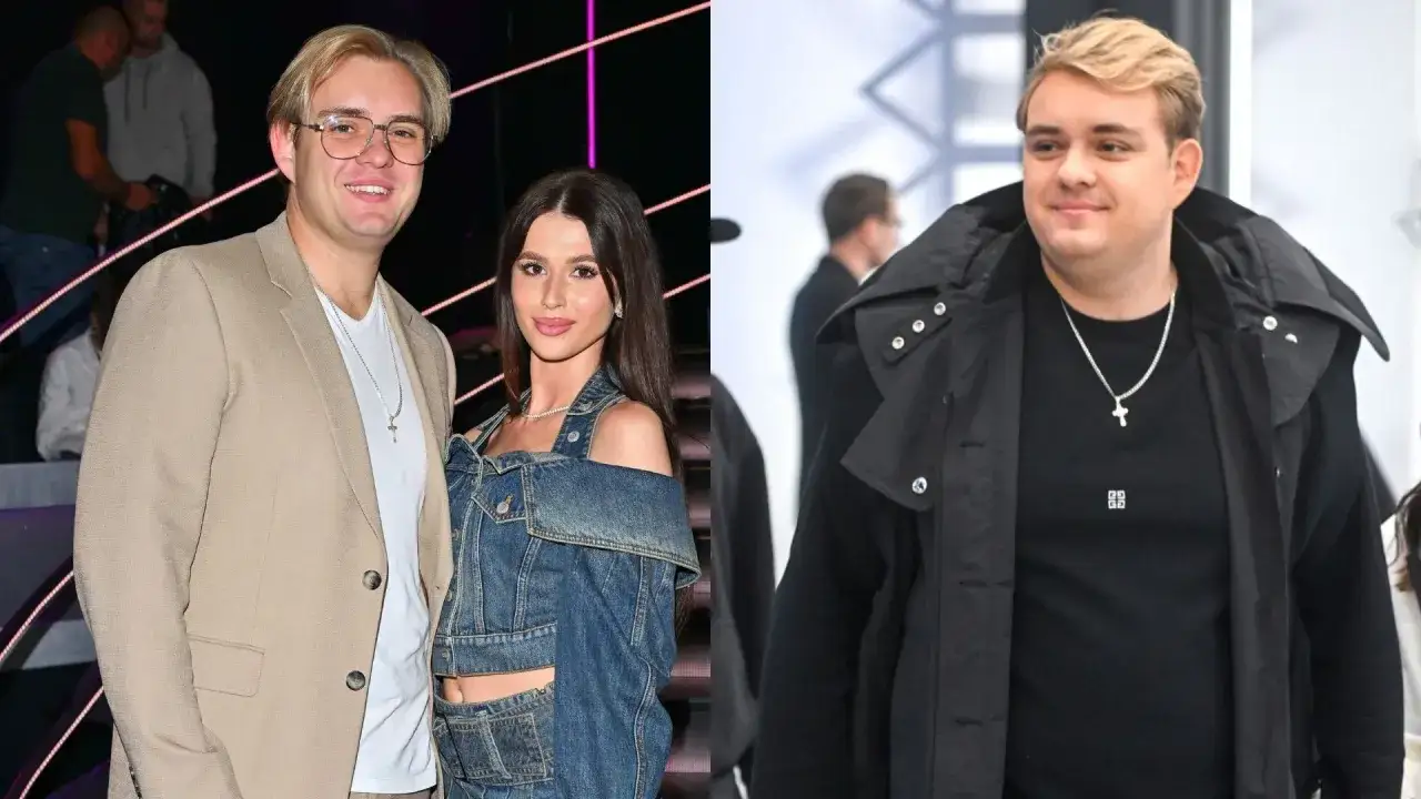 Kevin Mglej kiedys, w beżowej marynarce i z naszyjnikiem z krzyżykiem, obok kobiety w jeansowym topie. Po prawej Kevin w czarnej kurtce.