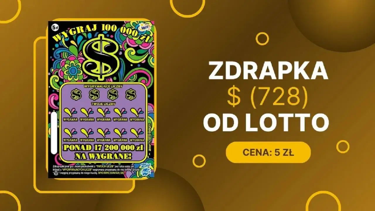 Zanim kupisz zdrapkę Lotto, czy można sprawdzić w internecie ile głównych wygranych zostało w obiegu? Na zdrapce widnieje symbol dolara i kwiaty.