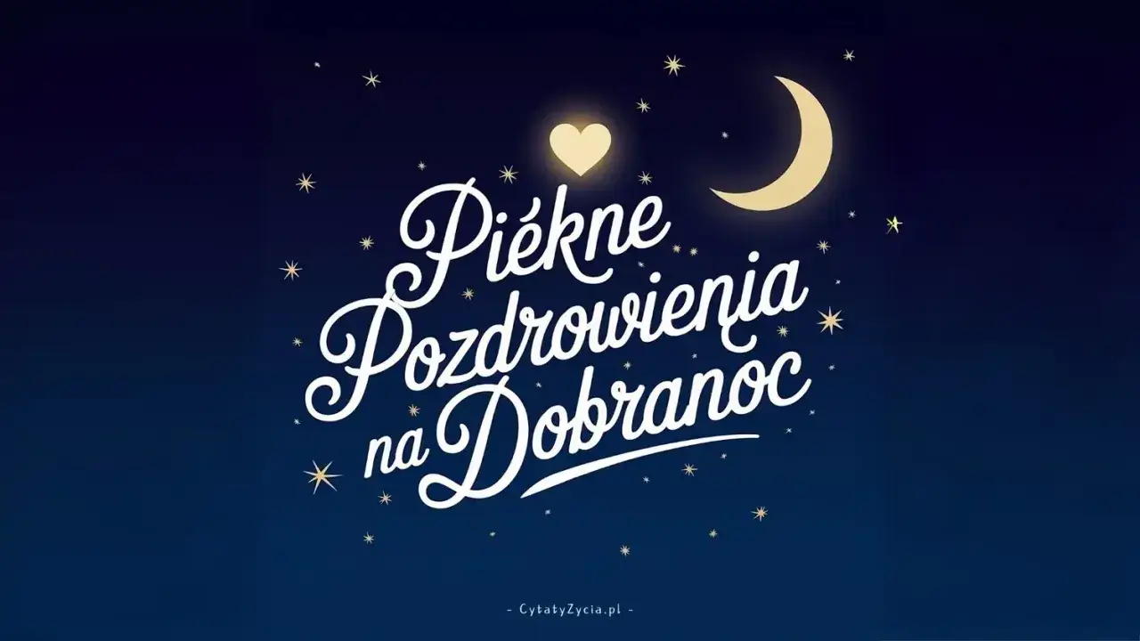 Piękne pozdrowienia na wieczór, z księżycem i sercem na nocnym niebie.