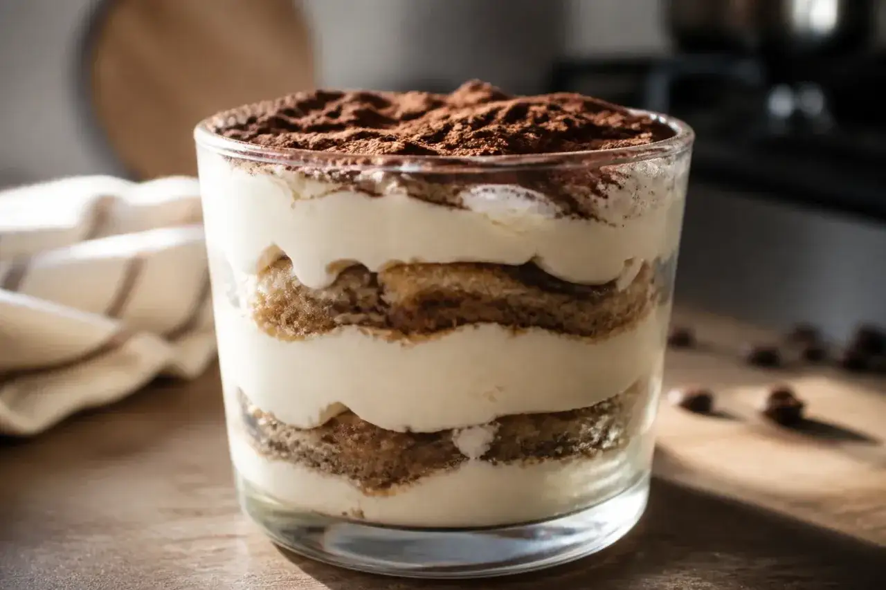 Un tiramisu en verrine, joliment stratifi&eacute;, avec une cr&egrave;me mascarpone onctueuse. Parfait pour r&eacute;cup&eacute;rer une cr&egrave;me mascarpone trop liquide et la transformer en d&eacute;lice !