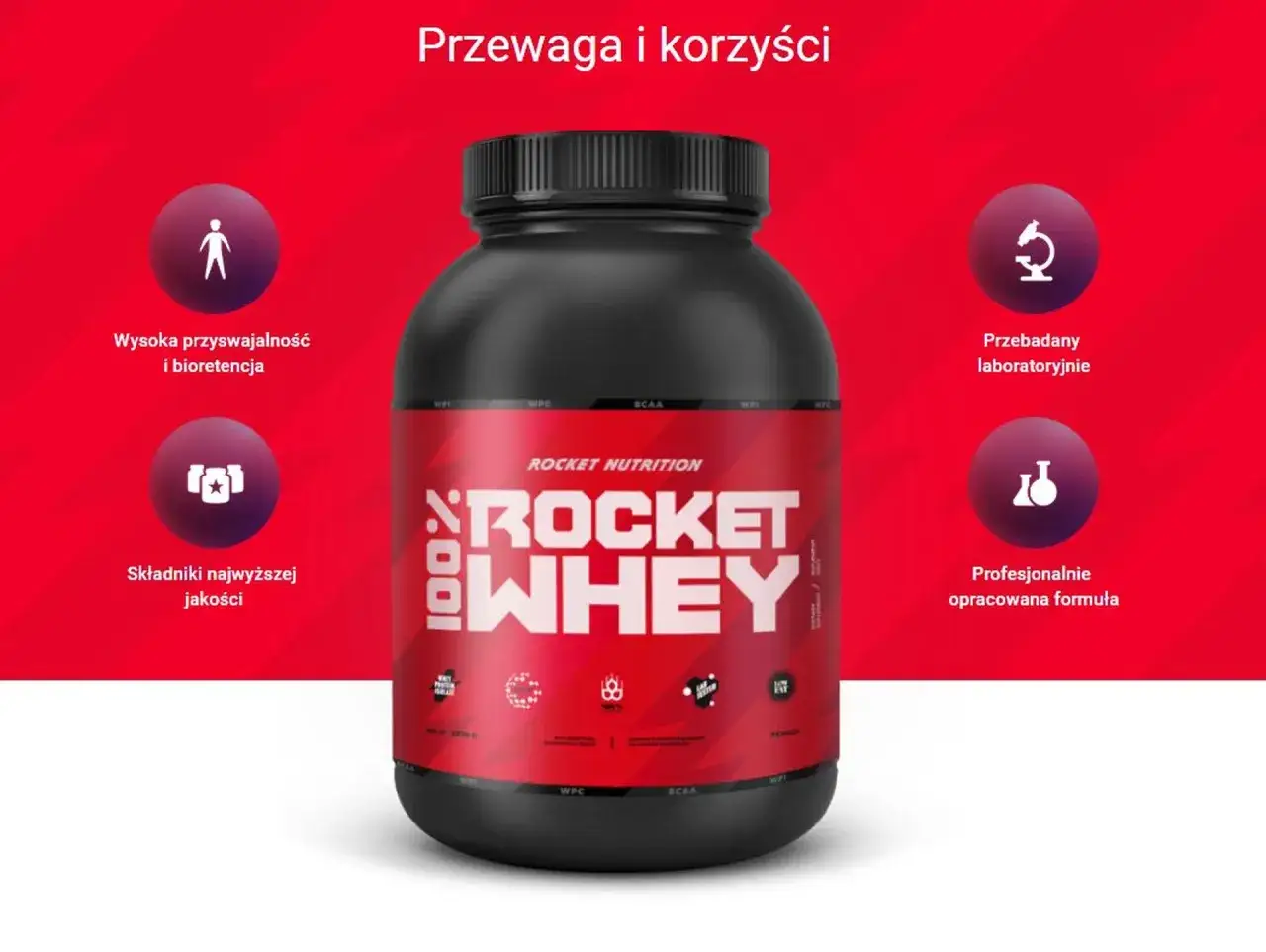 Rocket Nutrition 100% Whey - wysoka przyswajalność, składniki najwyższej jakości. To nie kazeina, co to jest? To odżywka białkowa.