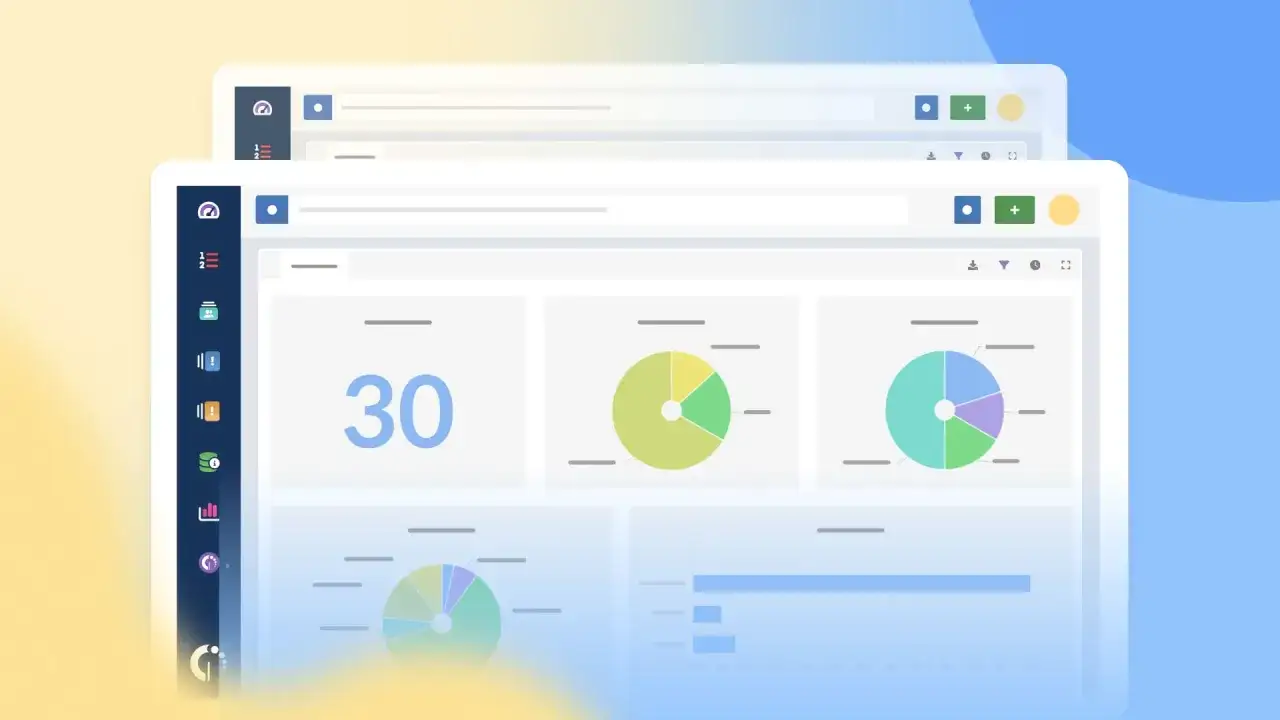 Dashboard showing network alarm monitoring with charts and a count of 30.