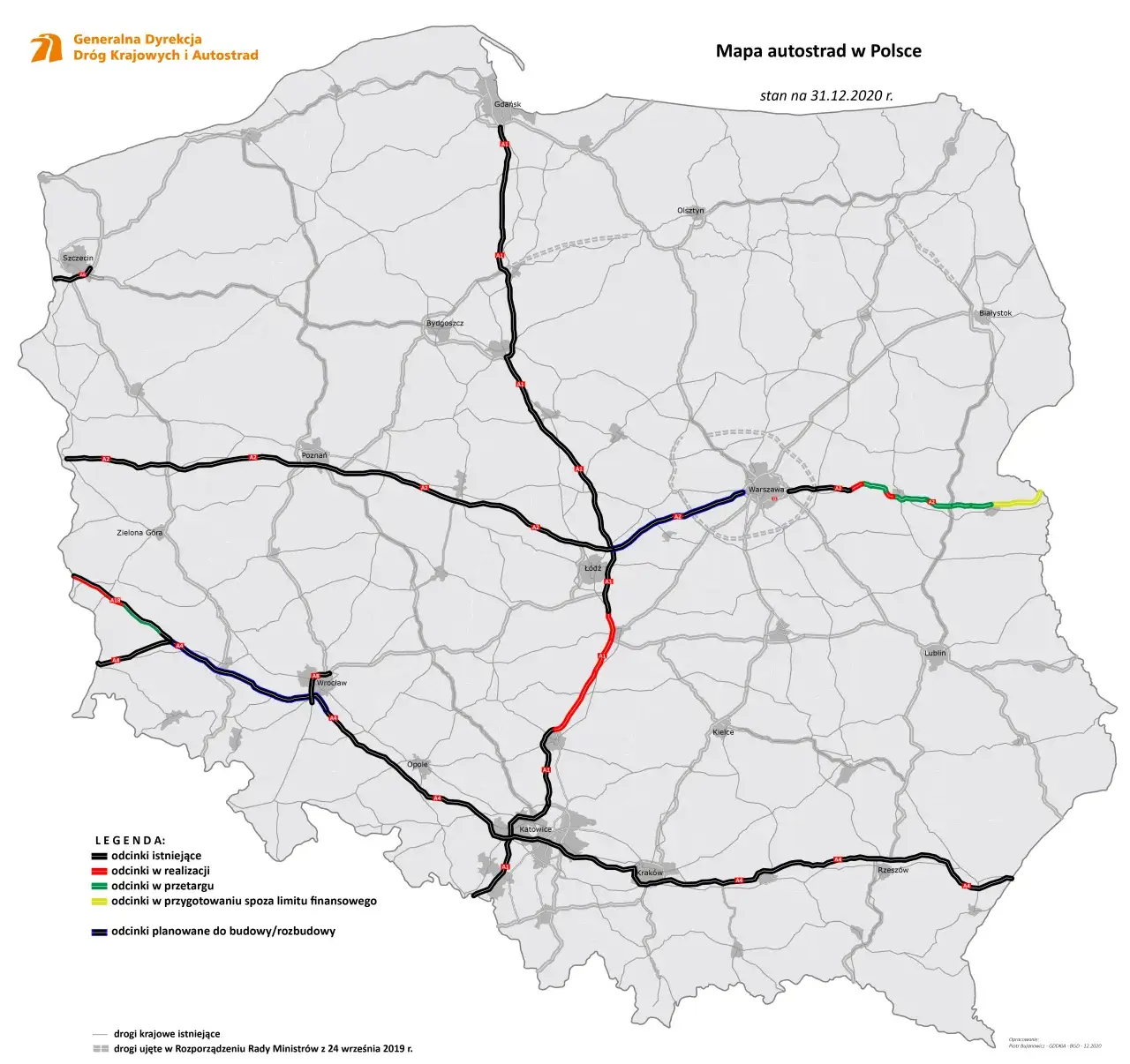 Mapa najdłuższych autostrad A4 A1 A2