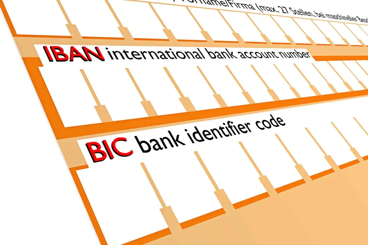 Formular z polami na IBAN i BIC. Kod BIC to identyfikator banku.