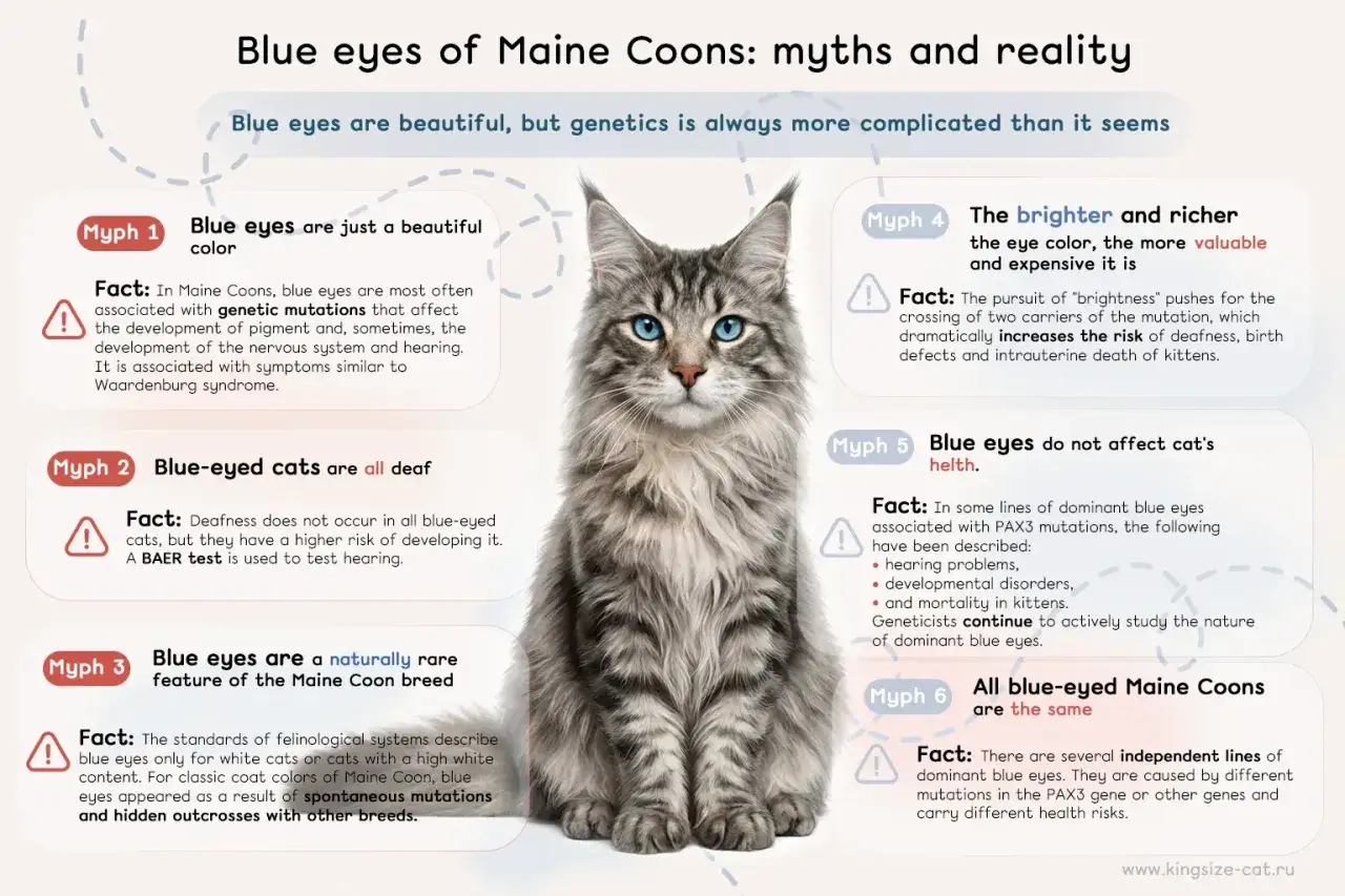 Gatto Maine Coon con splendidi **ojos azules** che sfatano miti sulla razza.