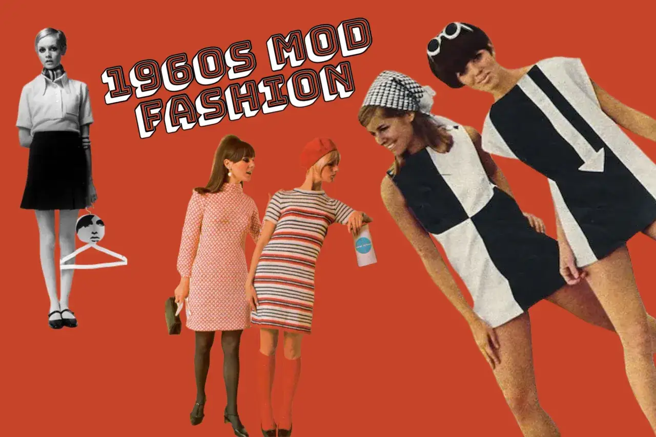 Chicas con estilo mod mujer de los 60, vestidos geom&eacute;tricos y estampados vibrantes.