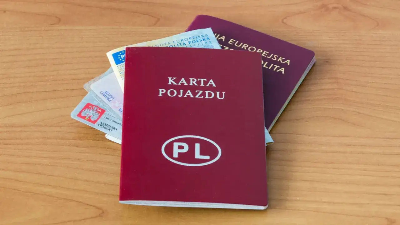 Karta pojazdu, dowód osobisty, prawo jazdy i paszport – komplet dokumentów do nowych rejestracji.