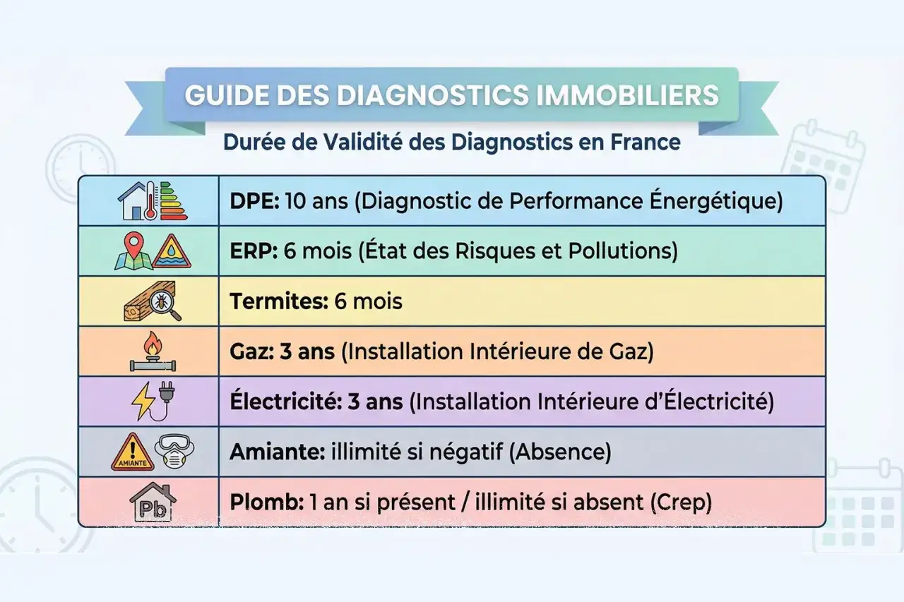 Guide des diagnostics immobiliers : DPE, ERP, termites, gaz, électricité, amiante, plomb. Essentiel pour le processus achat immobilier.