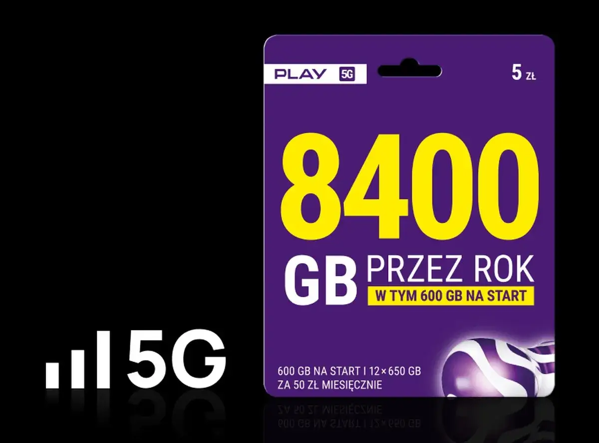 Pakiet XXL Play: 8400 GB przez rok za 50 zł miesięcznie. 600 GB na start i 12x 650 GB.