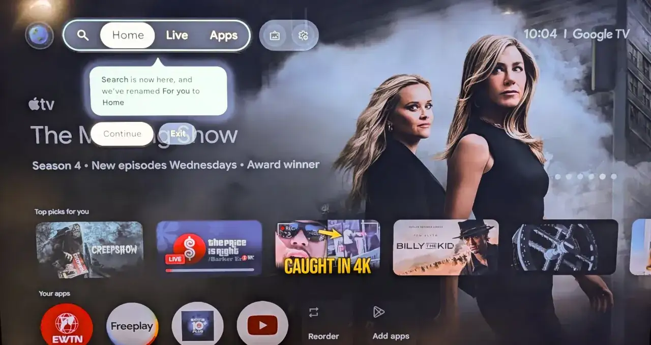 Ekran główny Google TV z serialem 
