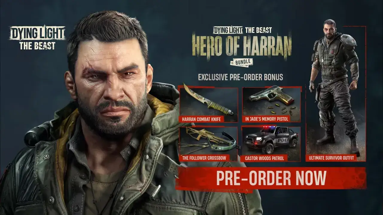 Dying Light: The Beast – preorder co to? Zdobądź pakiet Hero of Harran: nóż, pistolet, kusza, pojazd i strój. Zamów teraz!