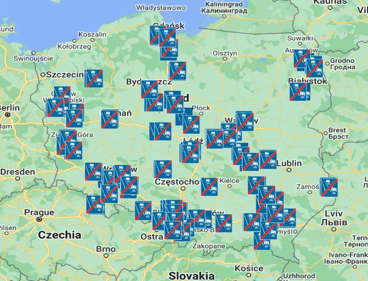 Mapa odcinkowego pomiaru prędkości A1 kujawsko-pomorskie