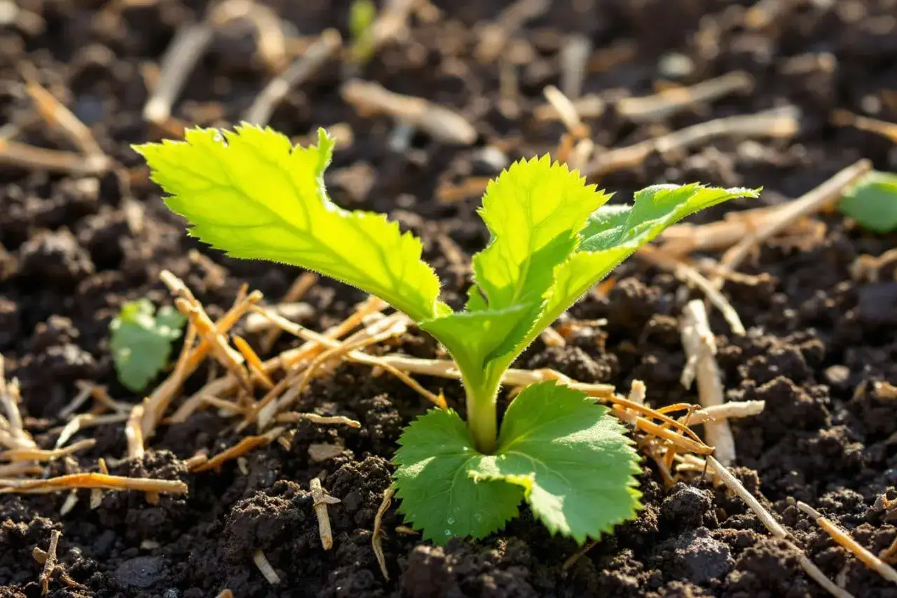 Jeune plant vert vif dans la terre, prêt pour la récolte. C'est le moment idéal pour savoir quand semer les radis noirs.