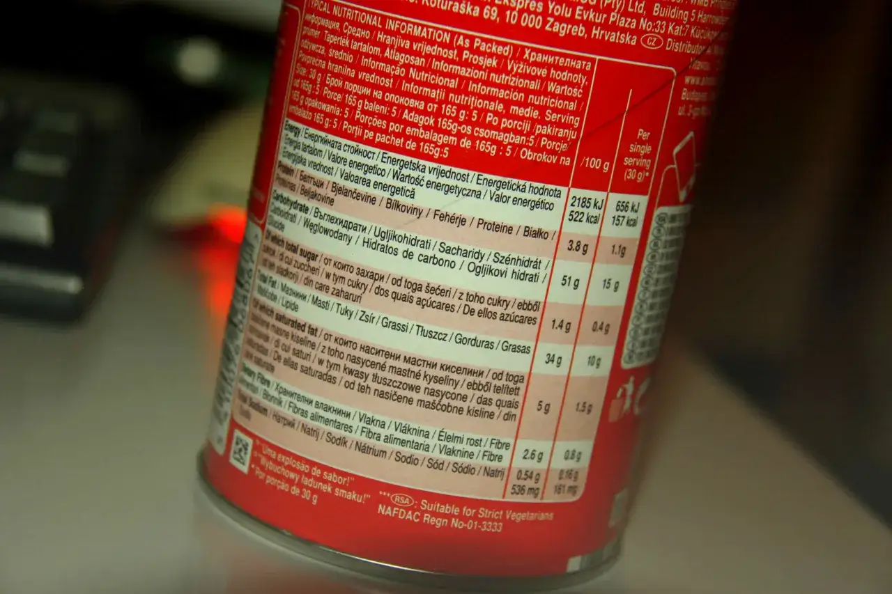 Grassi idrogenati: 34g per 100g. Controlla le etichette per un'alimentazione pi&ugrave; sana.