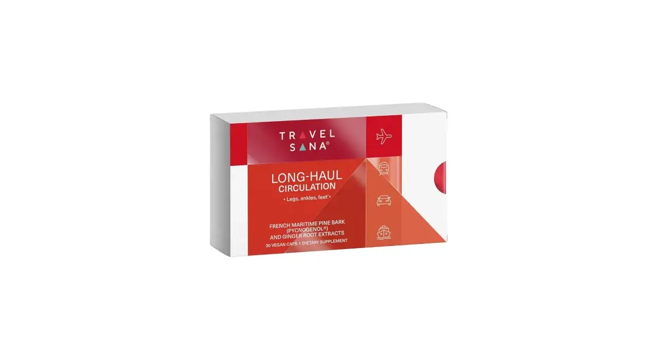 Travel Sana Long-Haul Circulation mit Pycnogenol®: Unterstützung bei Venenproblemen, die durch langes Sitzen entstehen.