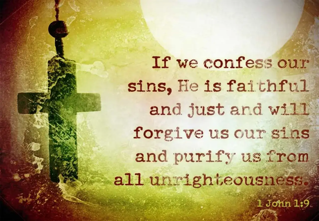A cross hangs on a textured background with the Bible verse 