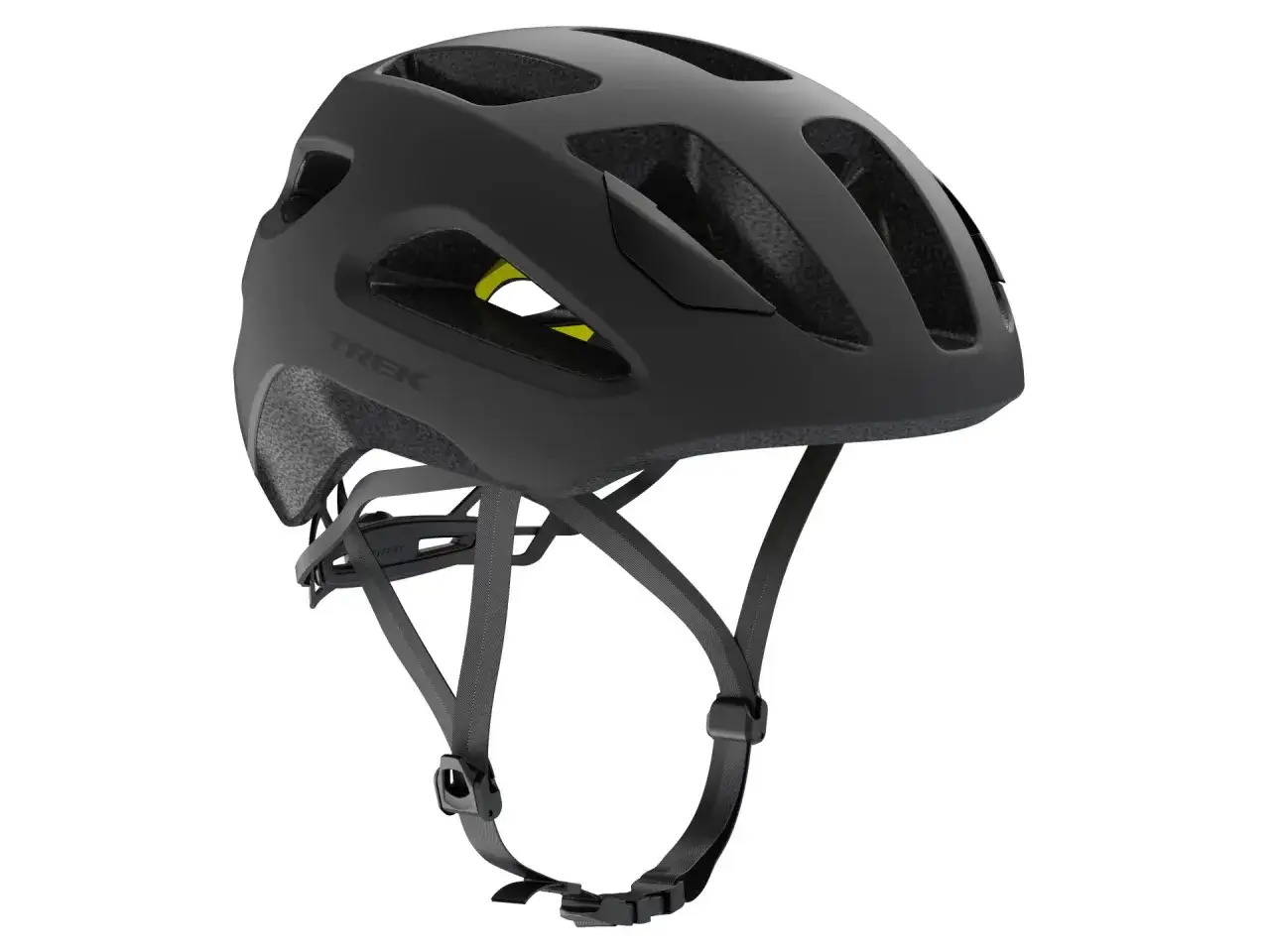 Czarny kask rowerowy Trek z żółtym akcentem. Idealny, jaki kask w góry dla każdego miłośnika dwóch kółek.