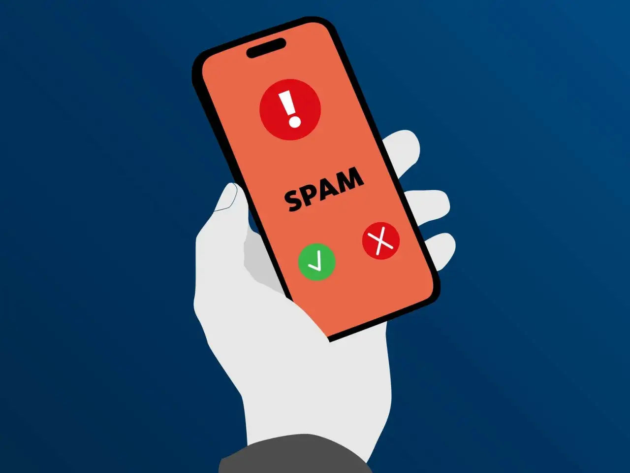 Hand h&auml;lt Smartphone mit Warnsymbol und 