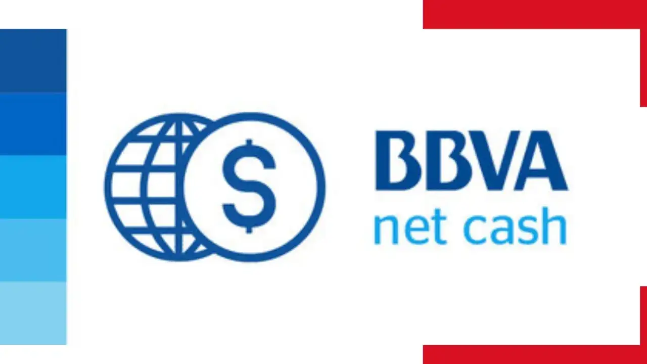 Logo de BBVA net cash con un globo terráqueo y un símbolo de dólar.