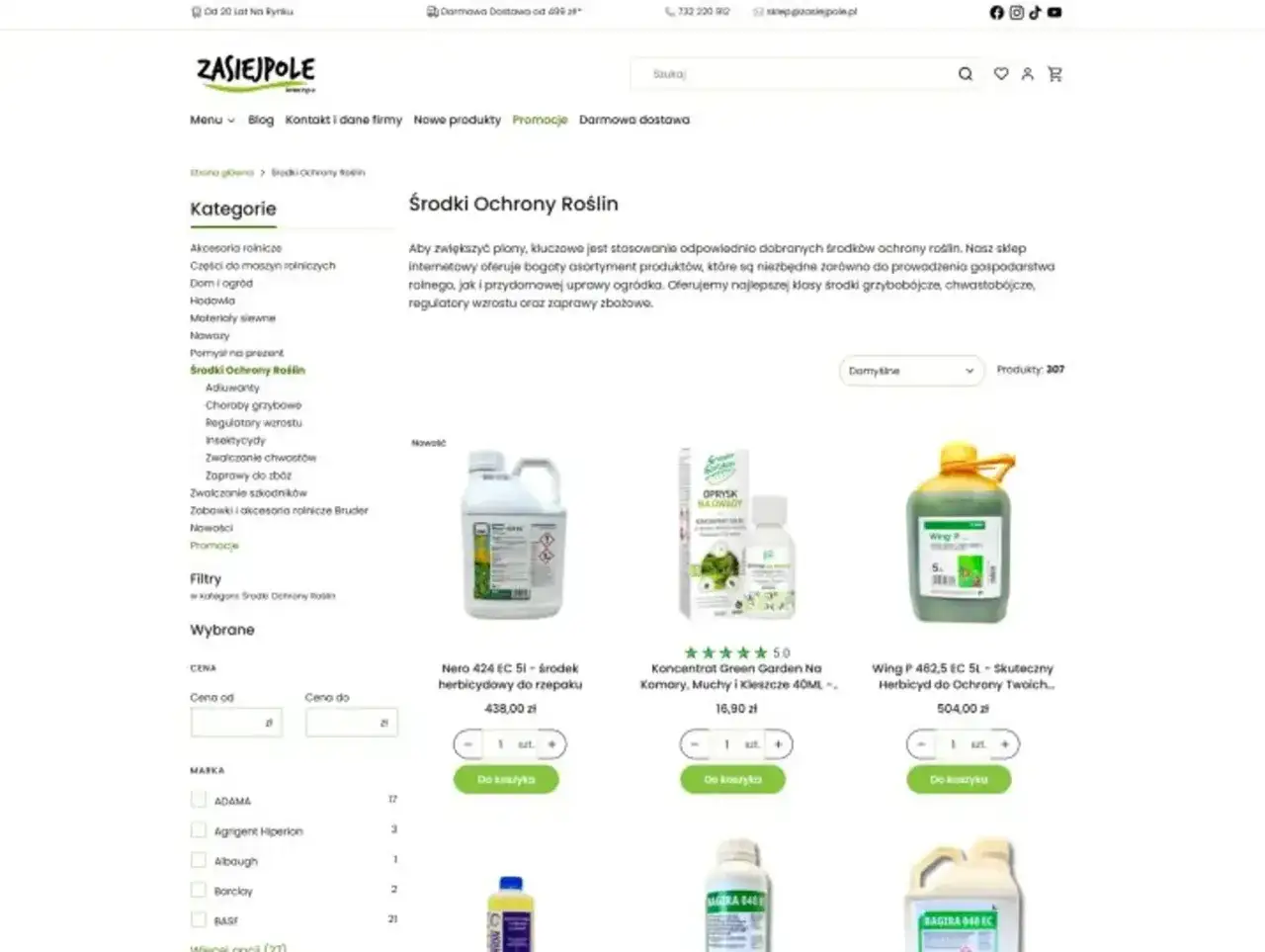 Środki ochrony roślin, w tym opryski drzew owocowych, dostępne w sklepie ZASIEJPOLE. Oferta obejmuje preparaty na szkodniki, choroby i chwasty.