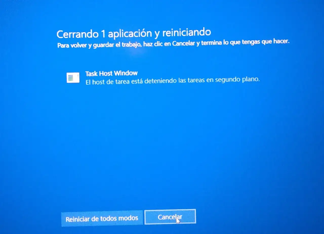 Pantalla de reinicio de Windows. El 
