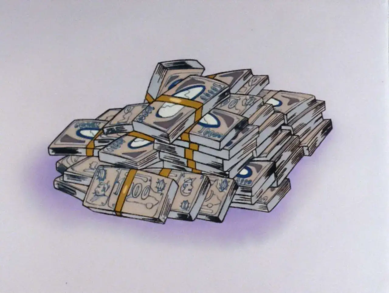 Góra pieniędzy, stosy banknotów z napisem