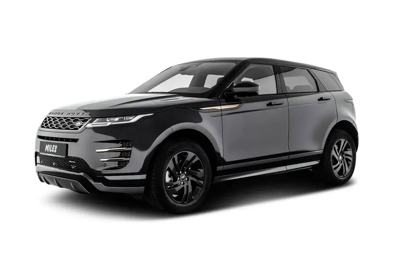 Schwarzer Range Rover Evoque, ideal für ein flexibles Range Rover Abo. Stilvoll und bereit für jedes Abenteuer.