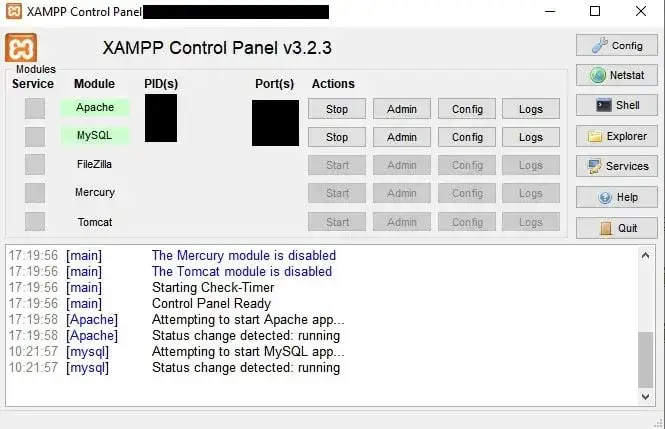 ikony narzędzi do lokalnego serwera XAMPP Local Docker