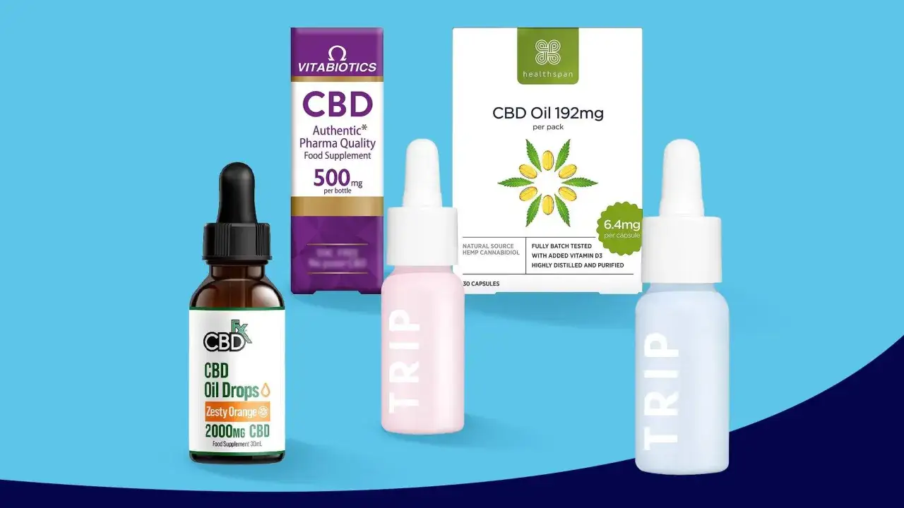 Produkty z CBD na stres: olejek CBD z pomarańczą, kapsułki z witaminą D3 i inne suplementy.