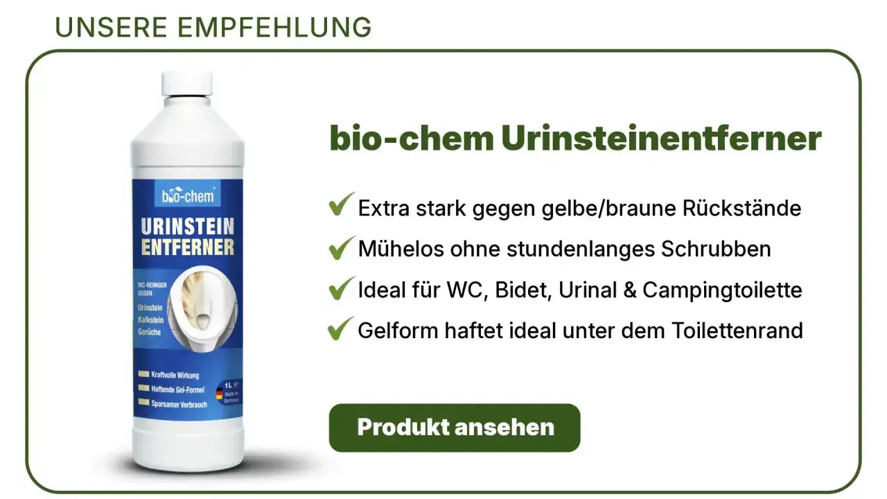 bio-chem Urinsteinentferner: kraftvoll gegen gelbe R&uuml;ckst&auml;nde, ideal f&uuml;r WC & Urinal. M&uuml;helos Urinstein im Rohr entfernen.