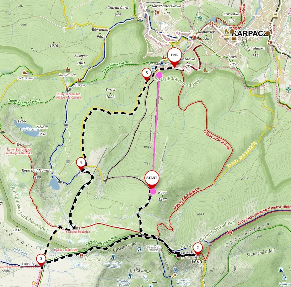 Mapa zimowych szlak&oacute;w na Śnieżkę