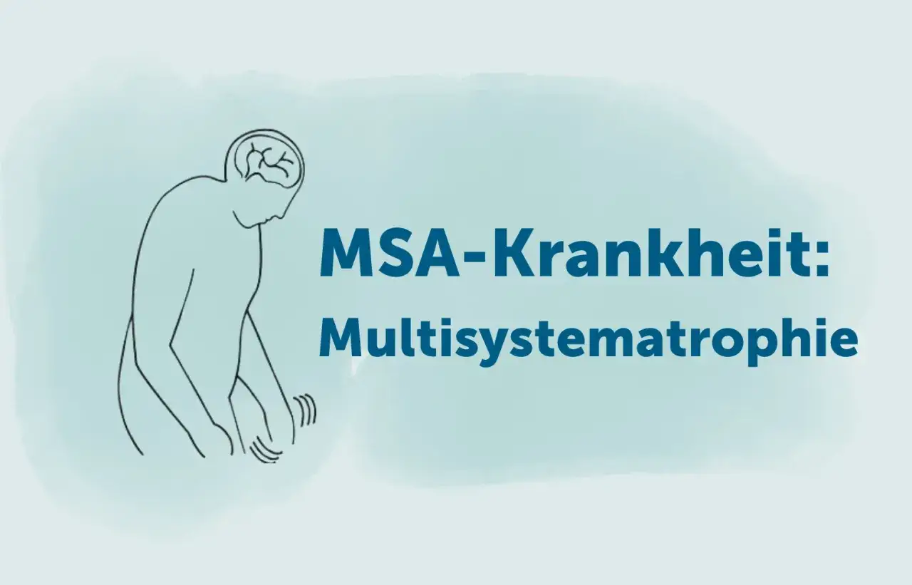 Stilisierte Darstellung eines Menschen mit Zittern in den Händen, der die MSA-Krankheit (Multisystematrophie) im Endstadium symbolisiert.