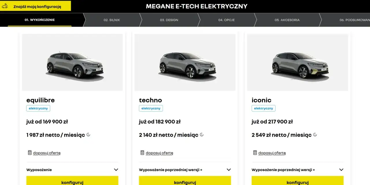 Renault Megane E-Tech Elektryczny w leasingu: wersje Equilibre, Techno, Iconic. Konfiguruj swoją ofertę.
