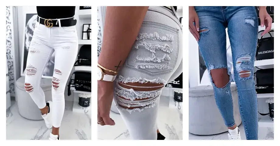 modne jeansy z dziurami i przetarciami DIY