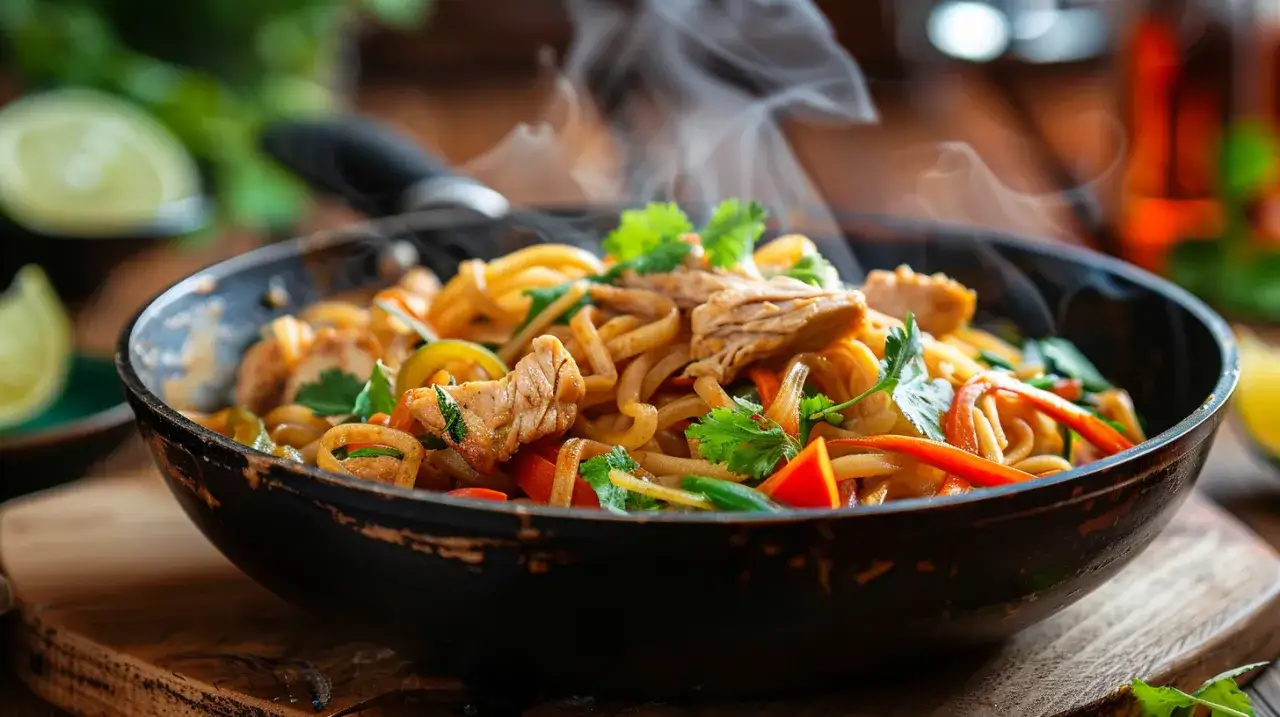Zdjęcie Makaron udon po tajsku - Przepis na smażony makaron z kurczakiem