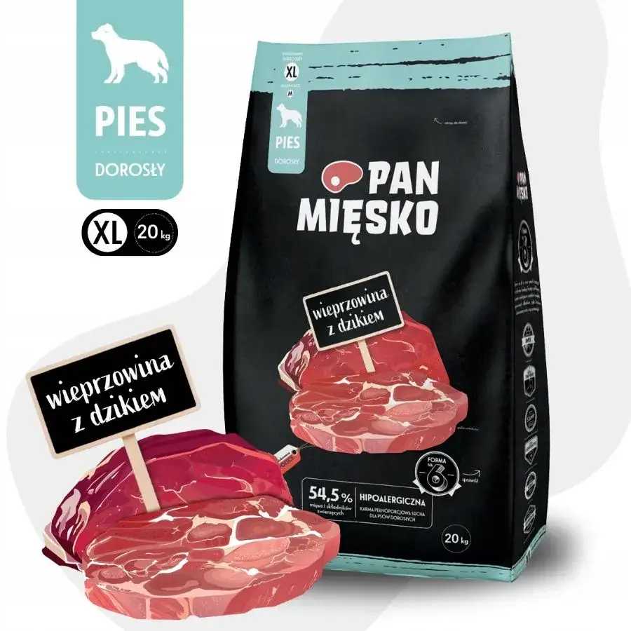 Zdjęcie Pan mięsko wieprzowina z dzikiem 20kg – idealna karma dla dużych psów