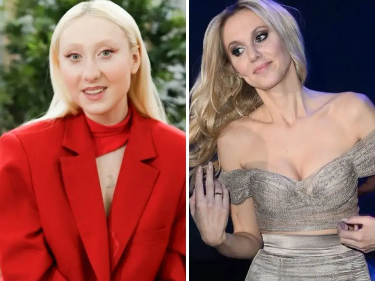 Dwie Kasi Moś: młodsza w czerwonej marynarce, starsza w srebrnej kreacji. Ile lat ma Kasia Moś?