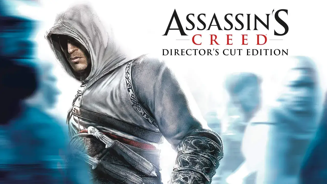 Assassin's Creed 1 spolszczenie. Altair w kapturze, z ukrytymi ostrzami, gotowy do akcji.