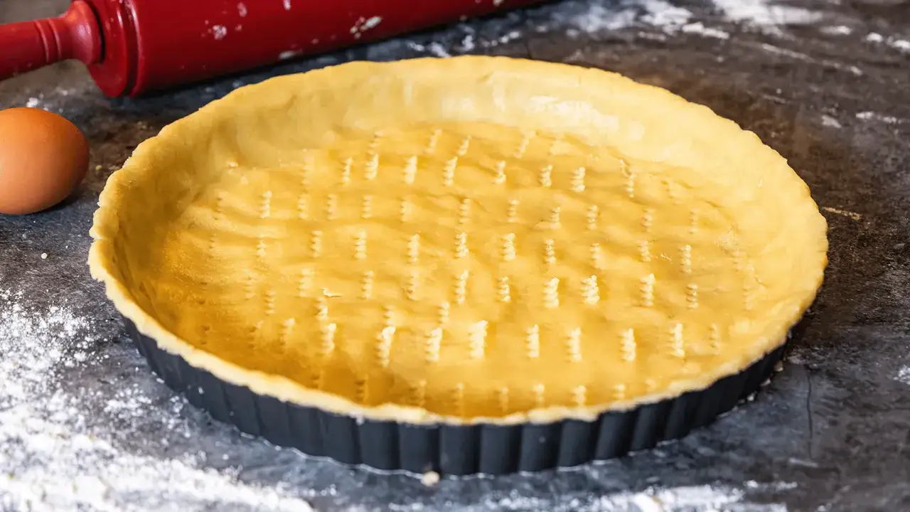 Pâte sablée prête à être cuite dans un moule à tarte. Parfait pour une recette biscuit sablé pour fond de tarte.