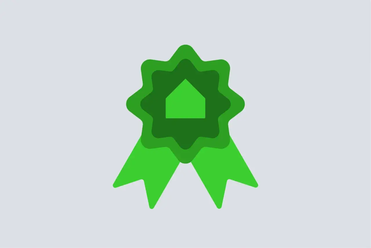 Medalla verde con silueta de casa, símbolo de eficiencia energética para tu certificado energético alquiler.