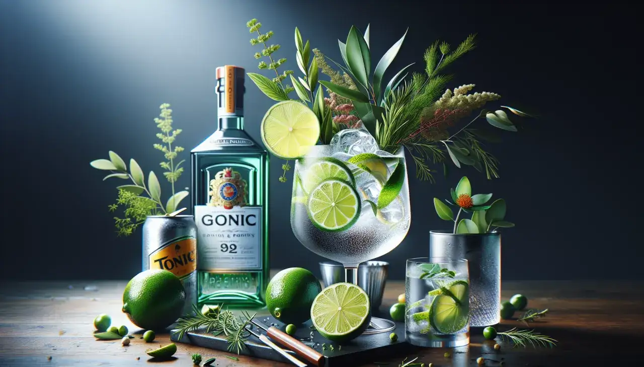 Klasyczny gin z tonikiem przepis: butelka ginu, puszka toniku, limonki, lód i zioła. Idealny drink na lato.