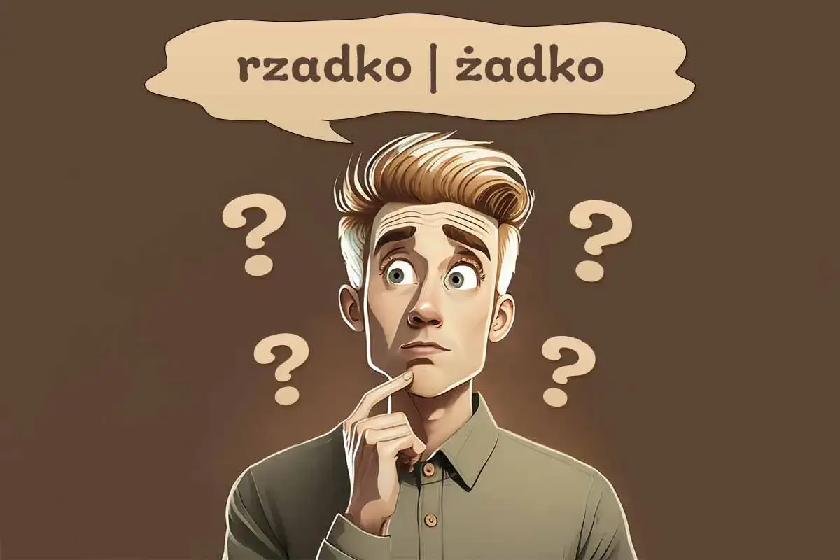 Zastanawiający się mężczyzna otoczony znakami zapytania, myślący, czy coś dzieje się rzadko, czy żadko.