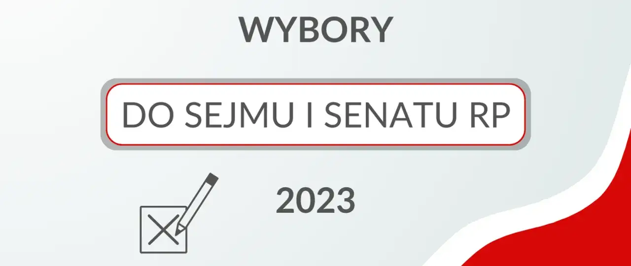 Grafika z napisem "WYBORY DO SEJMU I SENATU RP 2023" i ikoną zaznaczonego pola wyborczego.