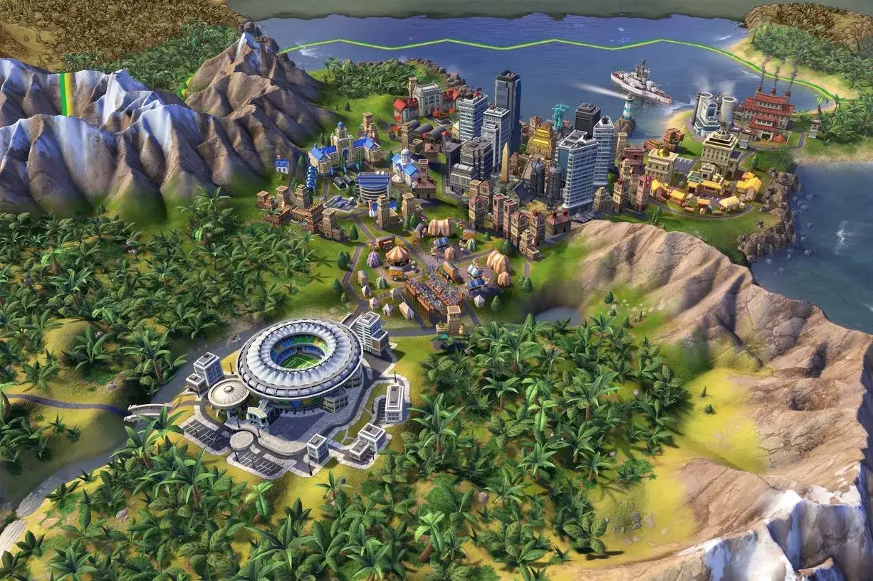 Rozbudowana metropolia z nowoczesnymi budynkami, stadionem i portem. Idealne miejsce na rozpoczęcie gry w Civilization VI poradnik.