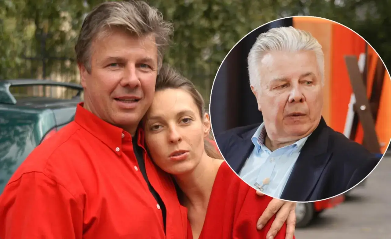 Emilian Kamiński z żoną i w okręgu wizerunek aktora. Czyżby wspominał czasy, gdy palił papierosy?