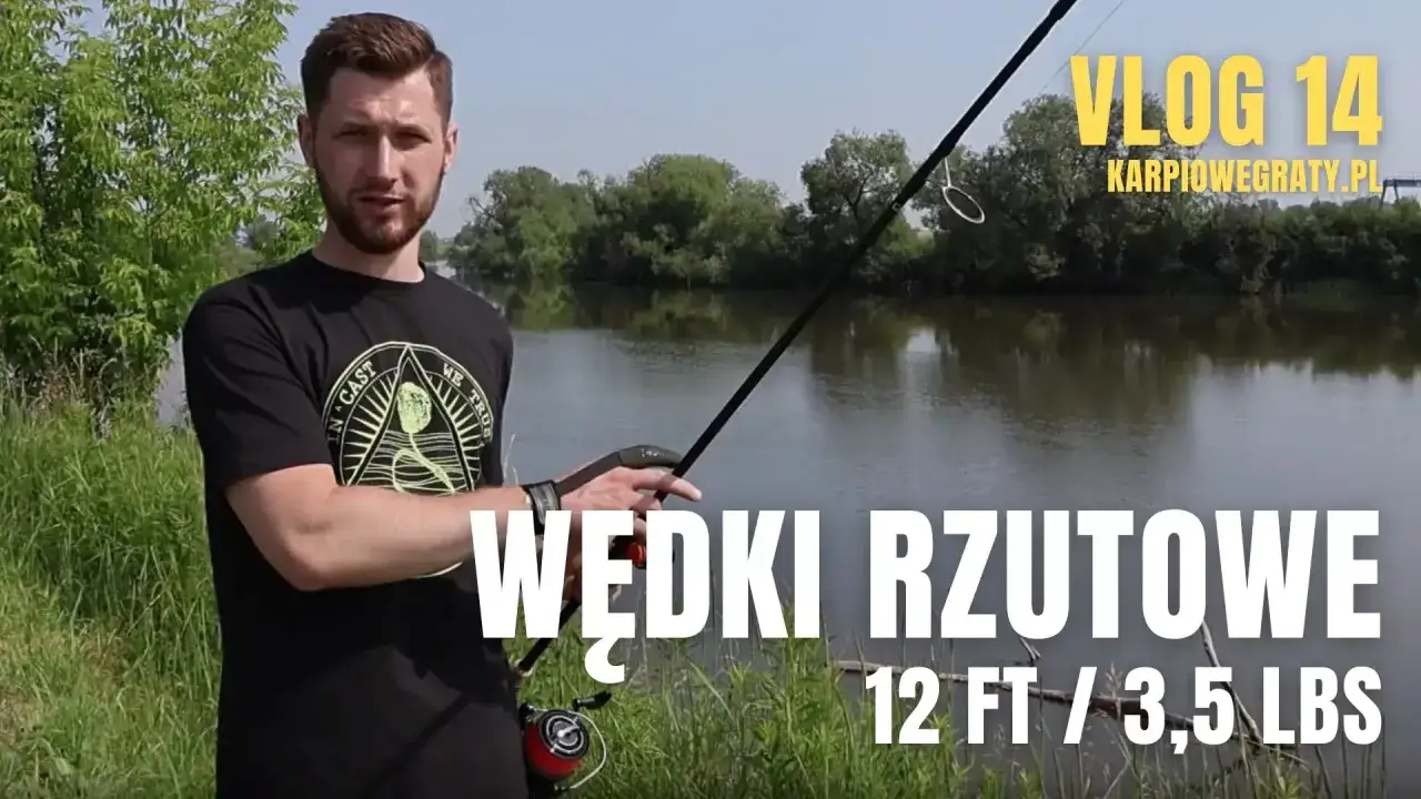 Wędkarz prezentuje jaka wędka karpiowa rzutowa 12 FT / 3,5 LBS nad wodą. Vlog 14.