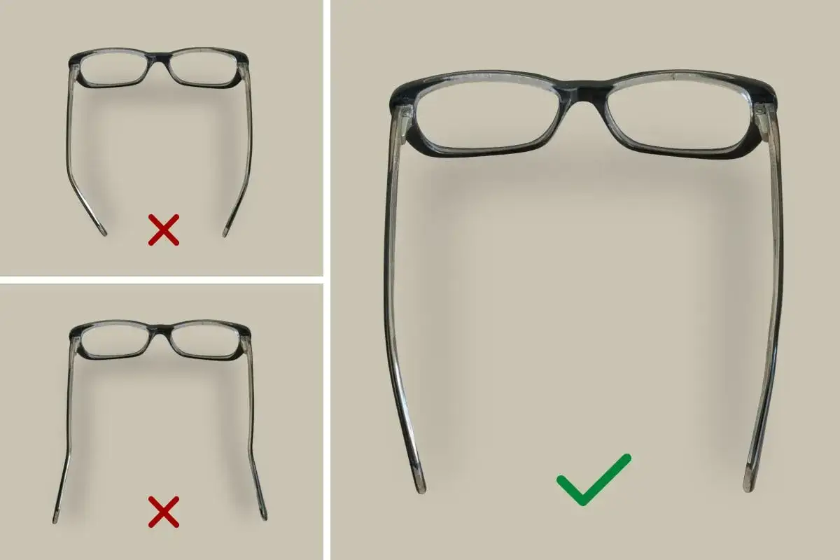 Zniekształcone okulary (czerwony krzyżyk) i proste okulary (zielony znacznik). Dowiedz się, ile kosztuje prostowanie okularów.
